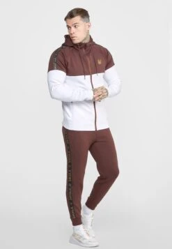SikSilk Tape Zip Through Hoodie Joggers Set - Treningsdress - Brown/White
